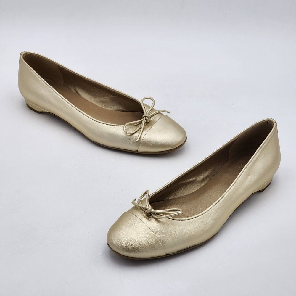Stuart Weitzman Bow Ballet Flat Slip On Shoes Light Gold Balletcore Size 9